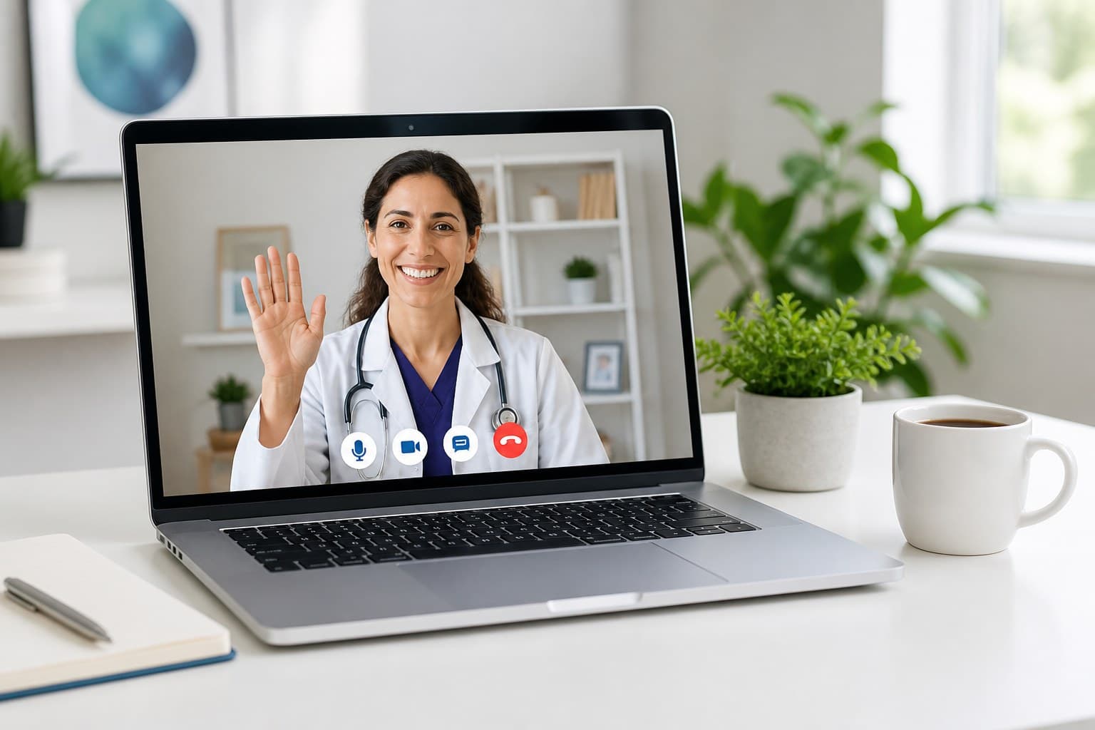 Patient talking with a physician on a laptop video call at home