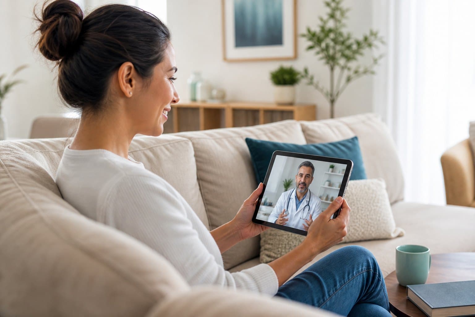 Patient preparing for a video visit on a tablet